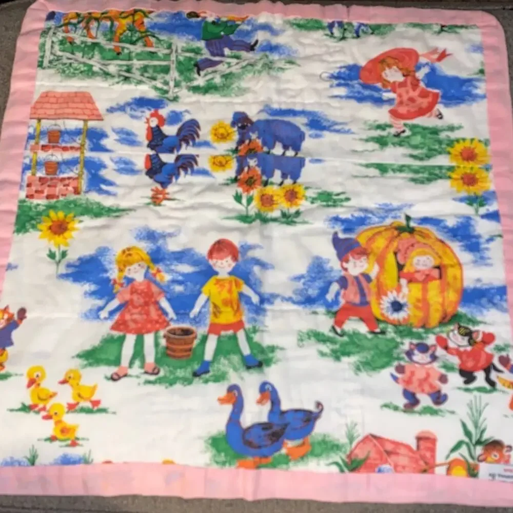 Vintage Baby Blanket Quilt Reversible Multi-colored Colorful Designs 1990s